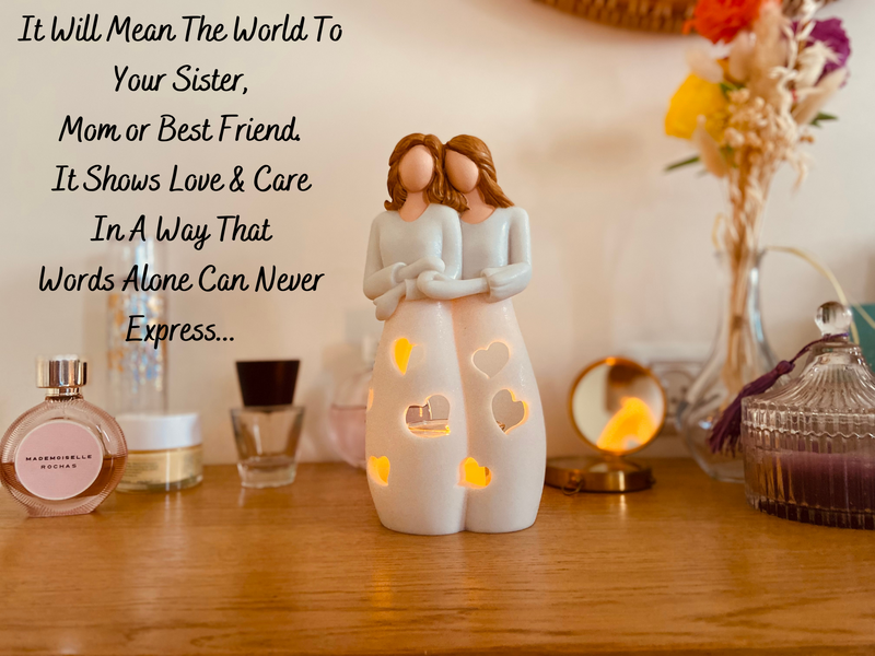 Mom & Daughter Gifts - Candle Holder Statue W/ Flickering LED Candle (3 Variations)