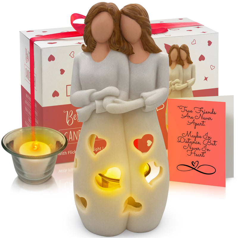 Mom & Daughter Gifts - Candle Holder Statue W/ Flickering LED Candle (3 Variations)