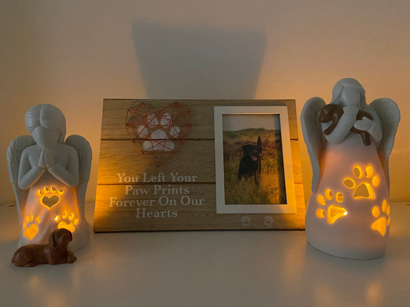 Dog's Praying Angel Candle Holder Statue w/Flickering LED Candle