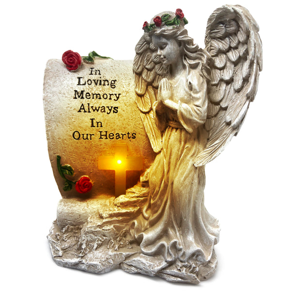 OakiWay Memorial Gifts - Garden Statue With Solar Led Cross Light
