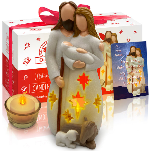 Nativity Sets for Christmas Indoor Candle Holder W/Flickering LED Candle