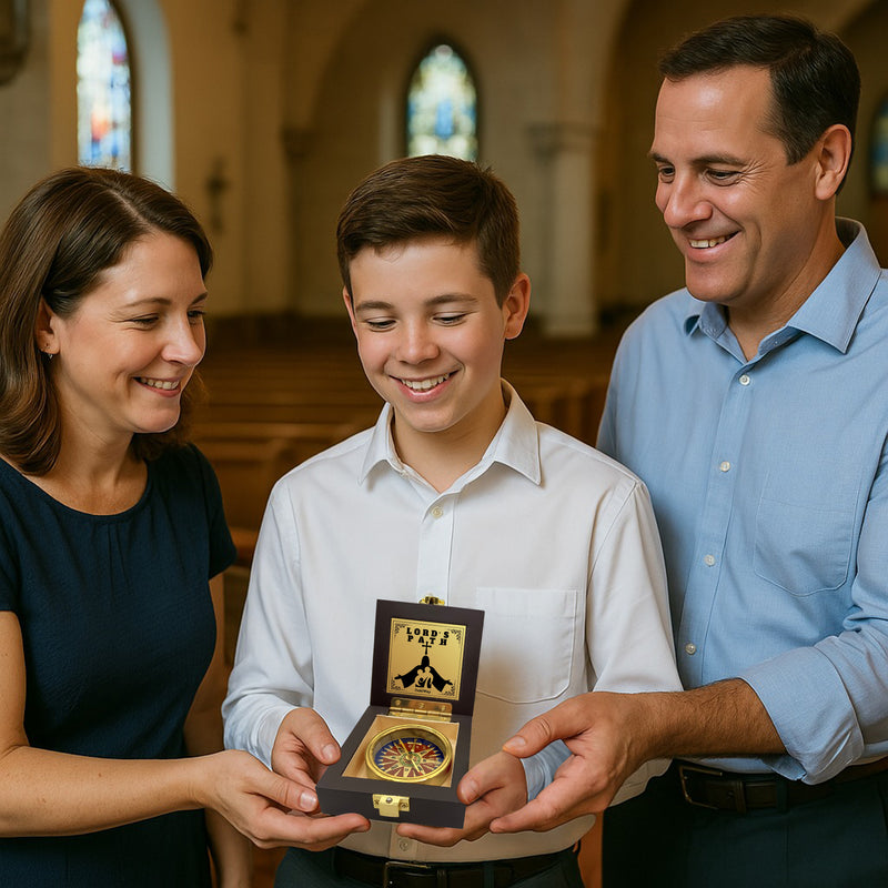 LORD's Path Compass – Communion & Confirmation Gift for Teenage Boys | Baptism Religious Gifts for Men, Christian, Catholic, Graduation | Sentimental & Inspirational Present – Greeting Card Included