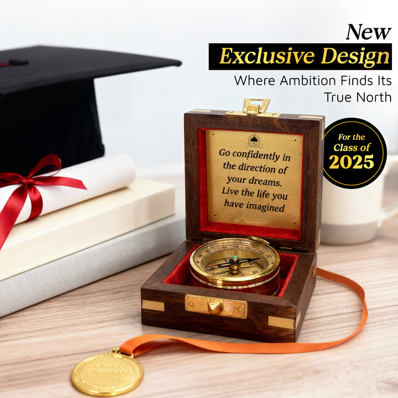 Dream Chaser Unique Compass in Wooden Box - Graduation Gifts for Him or Her, Boys High School, College Graduate Gifts, Men Birthday, Dad, Husband, Office Desk Decor