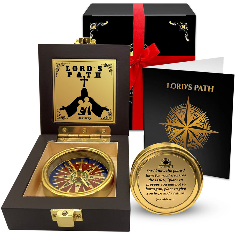 LORD's Path Compass – Communion & Confirmation Gift for Teenage Boys | Baptism Religious Gifts for Men, Christian, Catholic, Graduation | Sentimental & Inspirational Present – Greeting Card Included