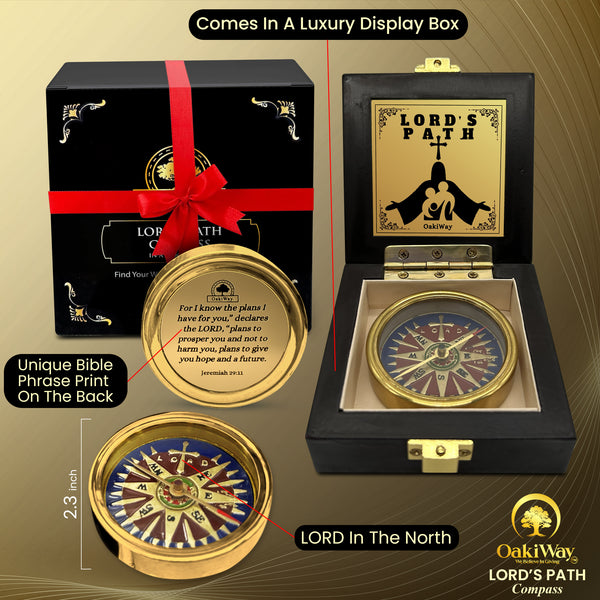 LORD's Path Compass – Communion & Confirmation Gift for Teenage Boys | Baptism Religious Gifts for Men, Christian, Catholic, Graduation | Sentimental & Inspirational Present – Greeting Card Included