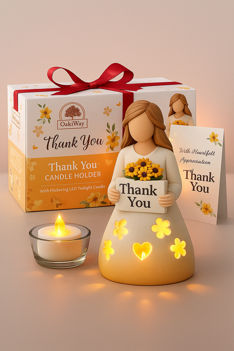 Thank You Girl Candle Holder Figurine - Gift of Appreciation to Any Women