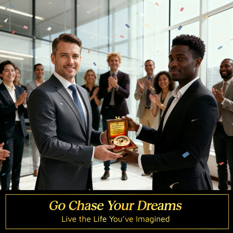 Dream Chaser Unique Compass in Wooden Box - Graduation Gifts for Him or Her, Boys High School, College Graduate Gifts, Men Birthday, Dad, Husband, Office Desk Decor