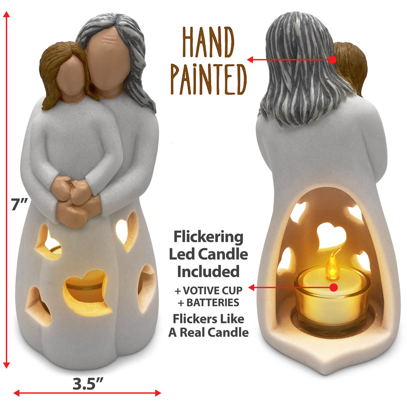 Hand-Painted Grandma-Granddaughter Candle Holder Statue Gift, with Flickering LED Candle | Gigi Grandmother Birthday Gift, Unique Nana Present Ideas for Christmas, Greeting Card Included