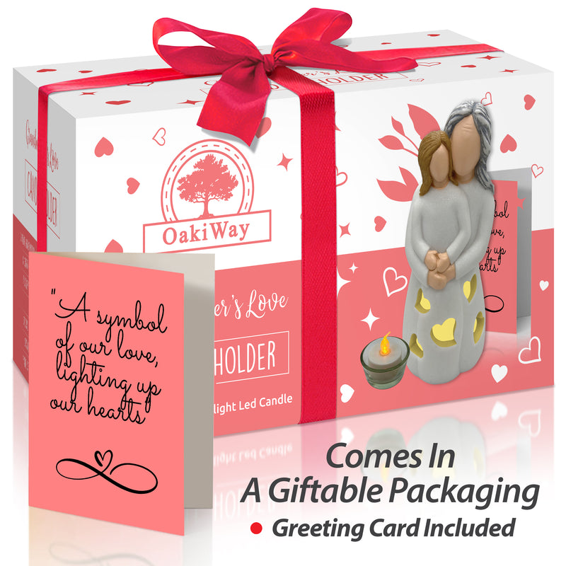 Hand-Painted Grandma-Granddaughter Candle Holder Statue Gift, with Flickering LED Candle | Gigi Grandmother Birthday Gift, Unique Nana Present Ideas for Christmas, Greeting Card Included