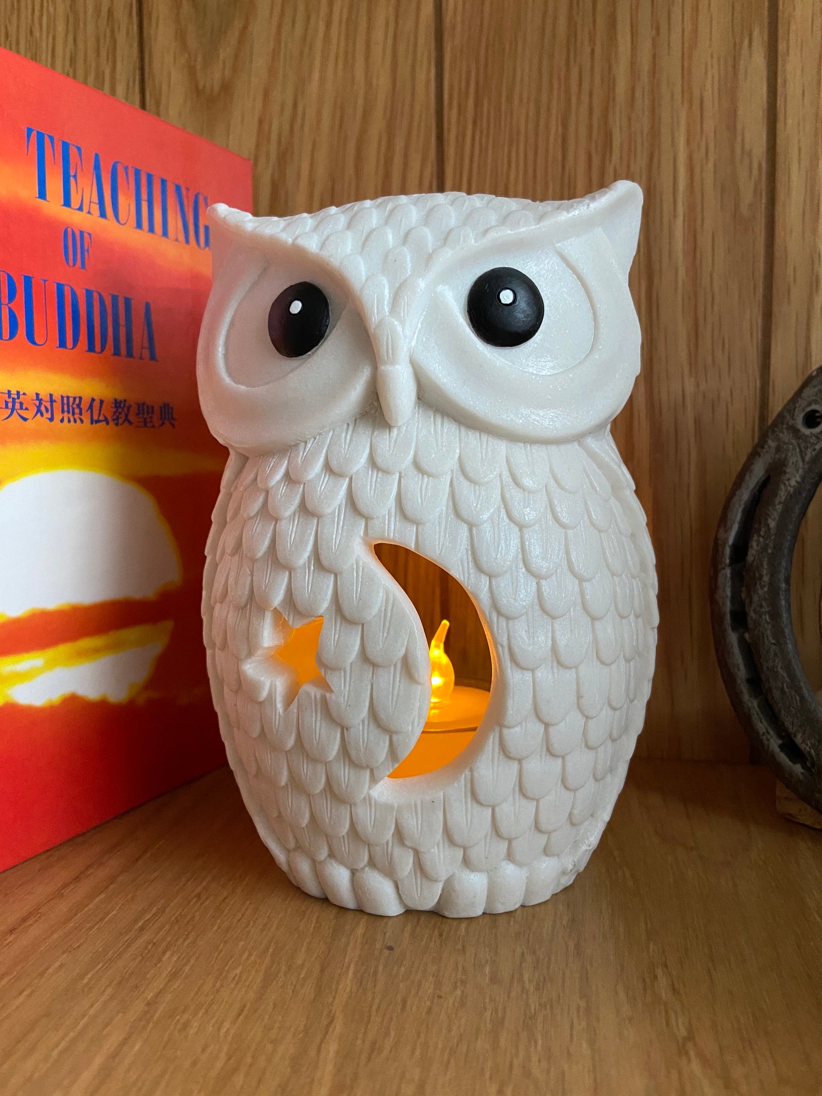 Owl Statue Candle Holder with Flickering Led Candle, Shelf, Mantel Owl Statue Candle Holder with Flickering Led Candle, Shelf, Mantel