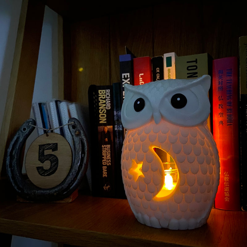Owl Statue Candle Holder with Flickering Led Candle, Shelf, Mantel Decorations