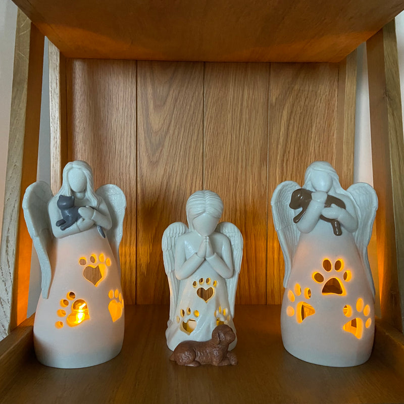 Cat Memorial Gifts – Cat's Angel Candle Holder Figurine Decor w/Flickering LED