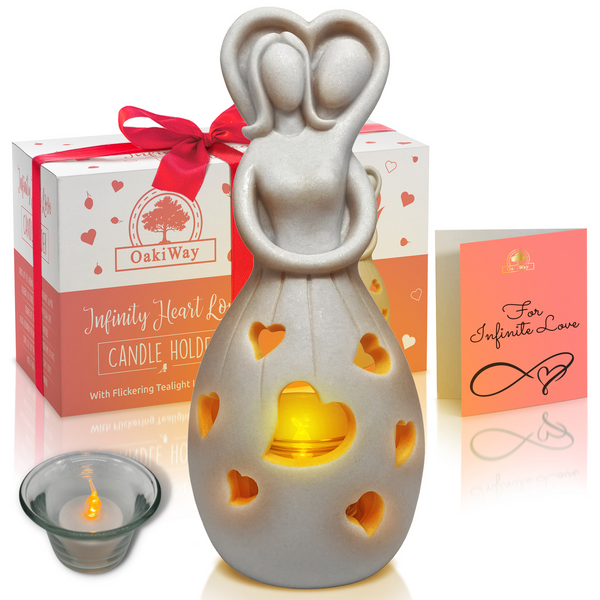 Infinity Heart Love Candle Holder Statue w/Flickering Led Candle