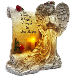 OakiWay Memorial Gifts - Garden Statue With Solar Led Cross Light