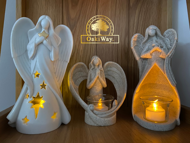 Star Angel Candle Holder Statue, Sympathy Gift for Loss of Loved One, W/ Flickering Led Candle