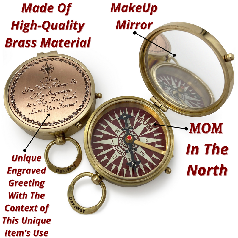 Gifts for Mom from Daughter or Son - Mom's Compass Gold Makeup Mirror - Birthday, Mothers Day, Sentimental & Meaningful Gift Idea