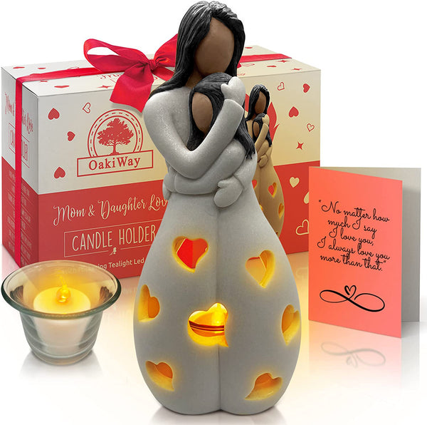 Mom & Daughter Gifts - Candle Holder Statue W/ Flickering LED Candle