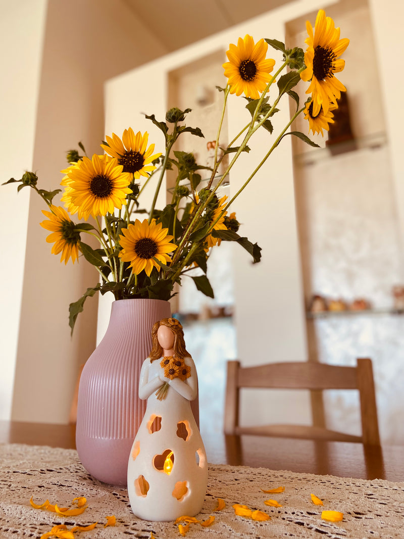 Sunflower Gifts for Women - Sunflower Girl Candle Holder W/Flickering LED Candle, Birthday Gifts for Her, Mom ,BFF, Friendship & More